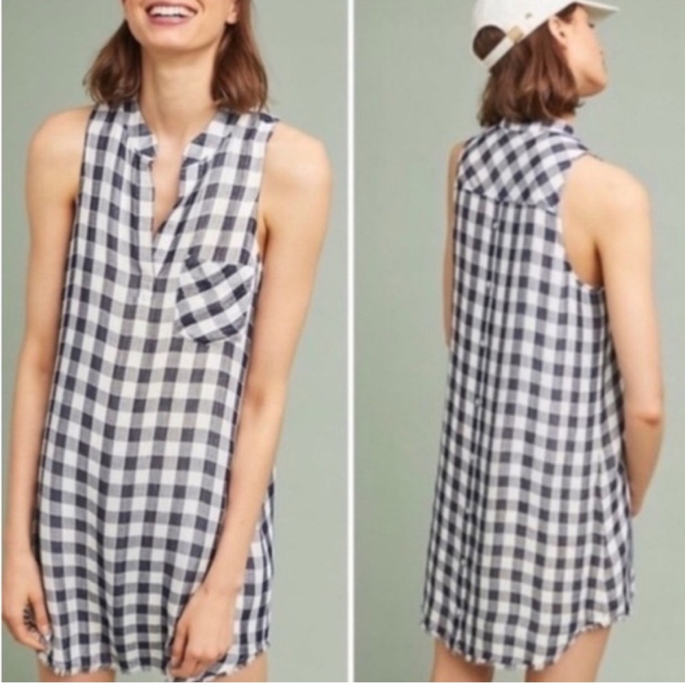 Anthropologie Cloth & Stone Gingham Maroney Button Down Back Dress Size Small